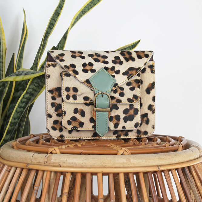 Tas Animal Mira – Beige panterprint | Leren dierenprint tas
