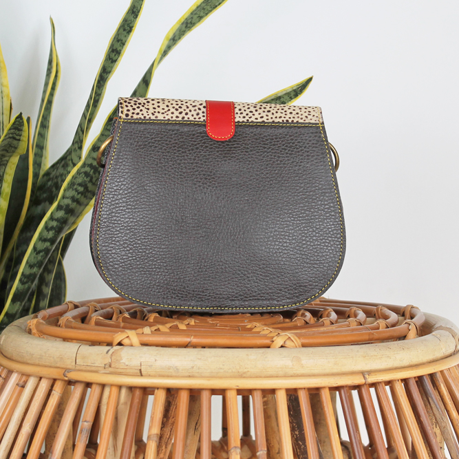 Tas Amita - Geel / blauw stippenprint | Leren dierenprint tas - Afbeelding 3