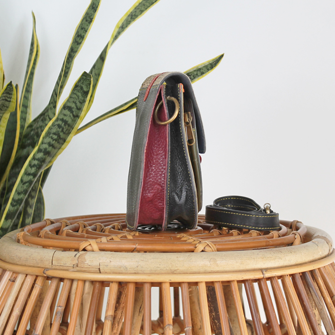 Tas Amita - Geel / blauw stippenprint | Leren dierenprint tas - Afbeelding 4