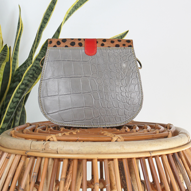 Tas Amita - Roze / blauw stippenprint | Leren dierenprint tas - Afbeelding 3