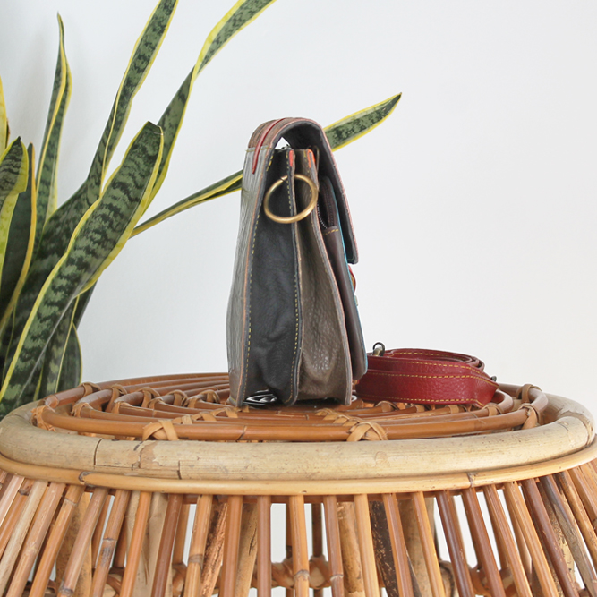 Tas Amita - Roze / blauw stippenprint | Leren dierenprint tas - Afbeelding 4