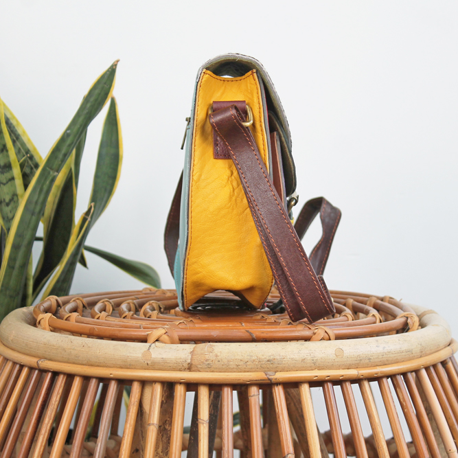 Tas Balu - Rood / blauw stippenprint | Unieke leren tas - Afbeelding 4