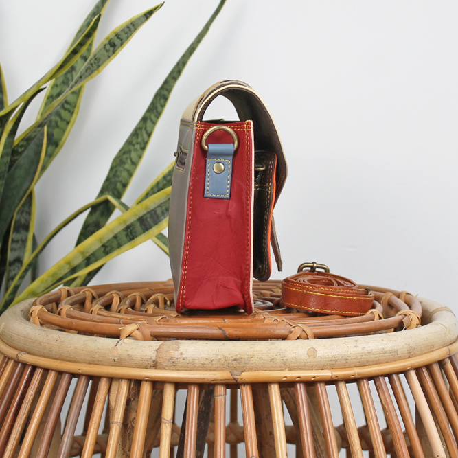 Tas Kanta - Beige / oranje panterprint | Leren crossbody tas - Afbeelding 3