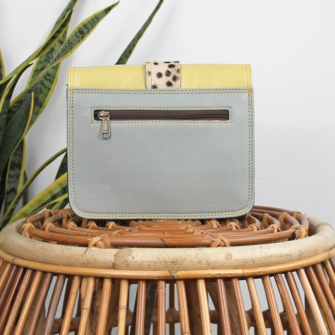 Tas Kanta - Roze / geel dalmatiër print | Leren crossbody tas - Afbeelding 3