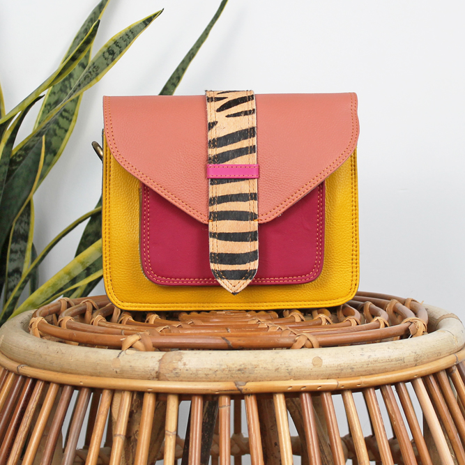 Tas Kanta – Geel / rood zebraprint | Leren crossbody tas