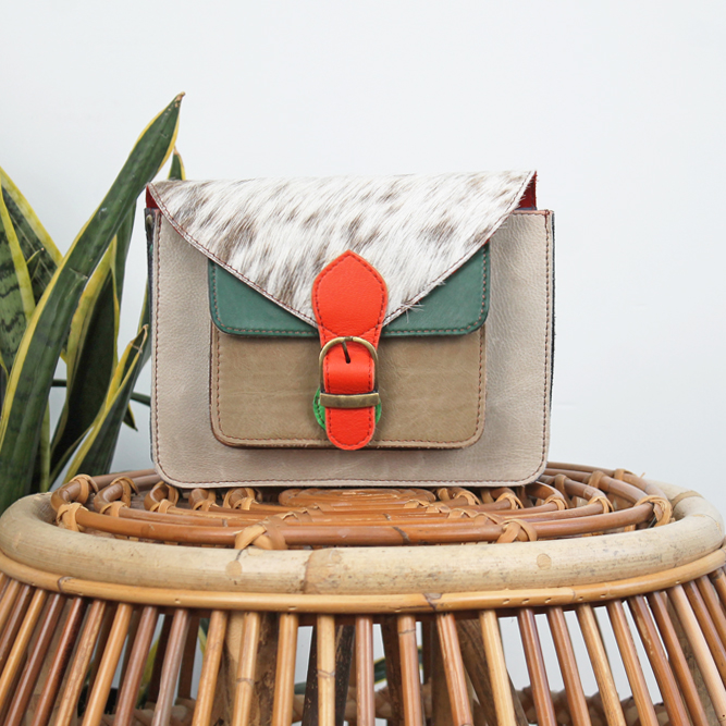 Tas Mira – Groen / grijs | Leren dierenprint tas