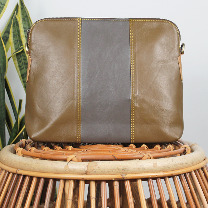 Tas Sima – Donkergroen / grijs | Unieke leren tas