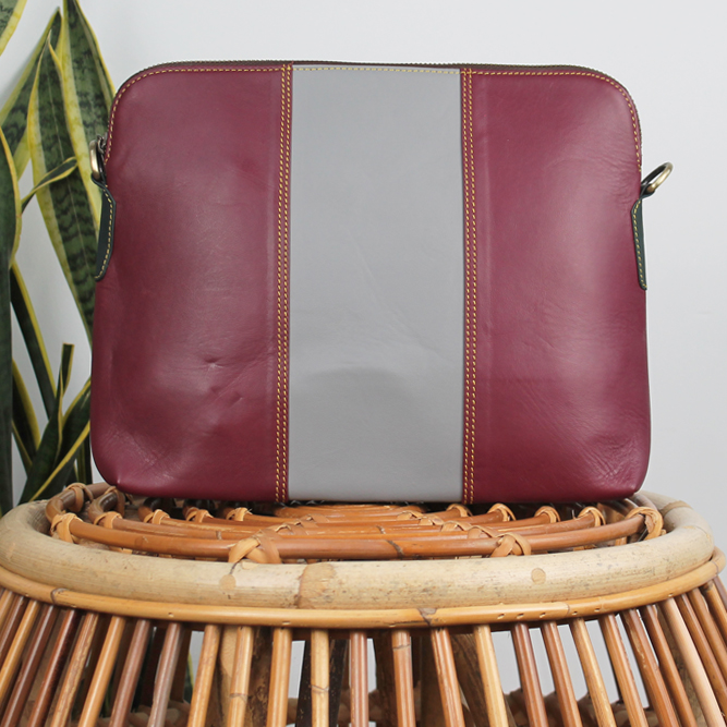 Tas Sima – Bordeaux / grijs | Unieke leren tas