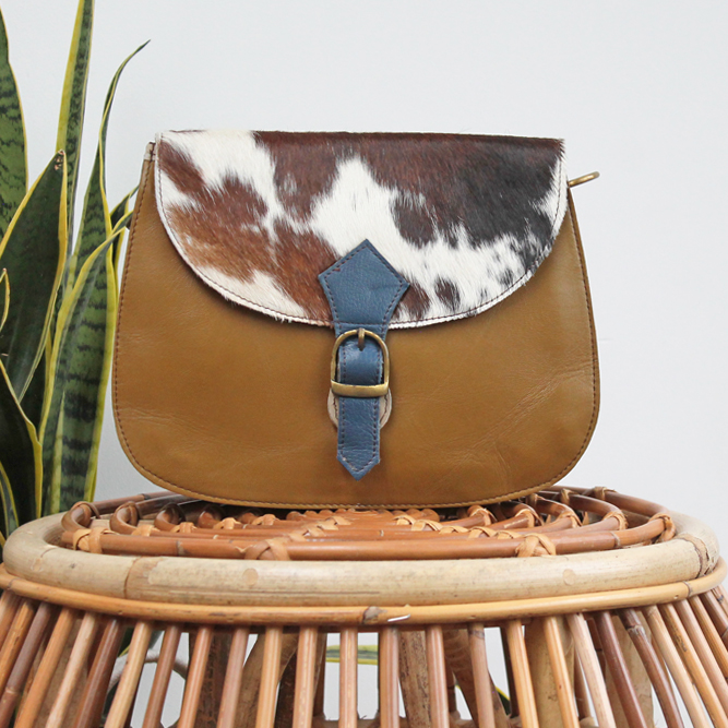 Tas Nila – Bruin / koeienprint | Leren dierenprint tas