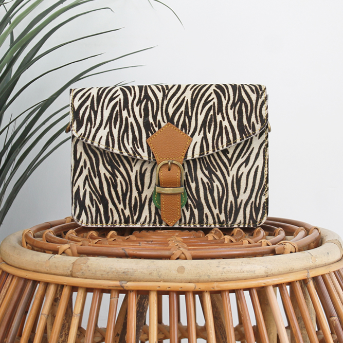 Tas Animal Kali – Zwart / wit / bruin zebraprint | Leren dierenprint tas