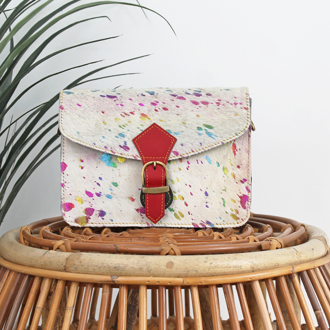 Tas Animal Kali – Kleurrijke shiny print | Unieke leren tas