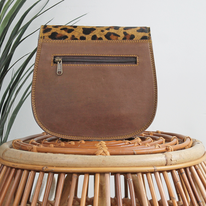 Tas Balu - Roze / blauw / geel panterprint | Leren dierenprint tas - Afbeelding 3