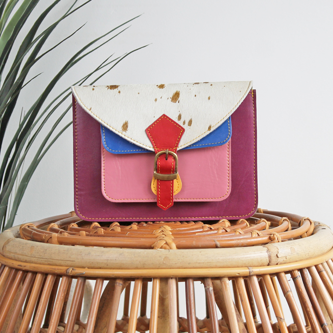 Tas Mira – Paars / roze | Leren dierenprint tas