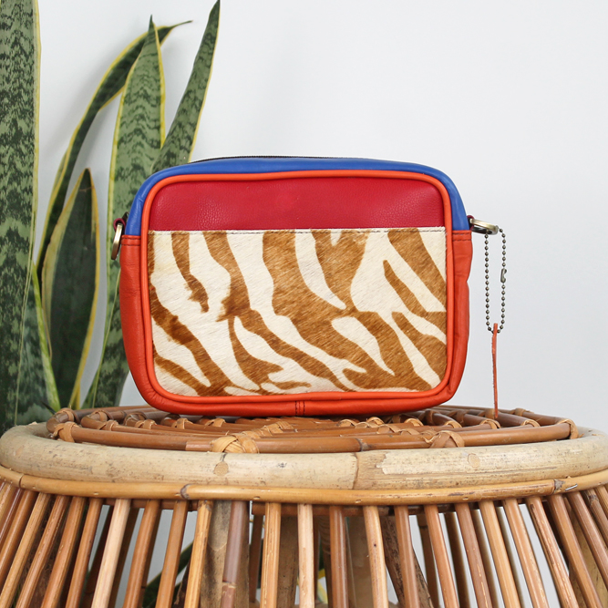 Tas Pivari – Rood / oranje / bruin / zebraprint | Leren crossbody tas